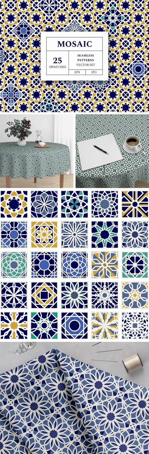 万花筒般的马赛克图案合集包 Mosaic Patterns Vector Set