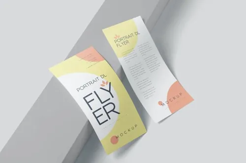 高品质的逼真质感DL宣传单海报设计VI样机展示模型