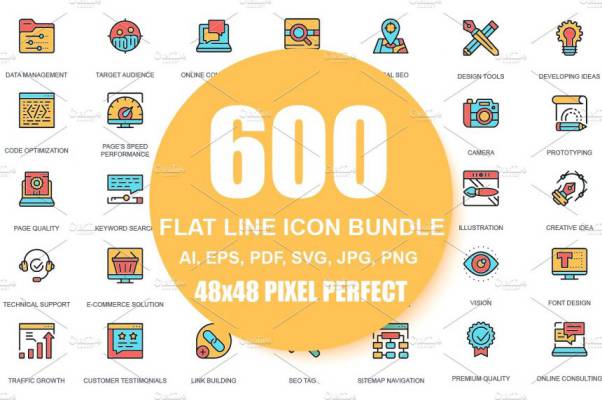 扁平化线型商业图标 Flat Line Business Icons