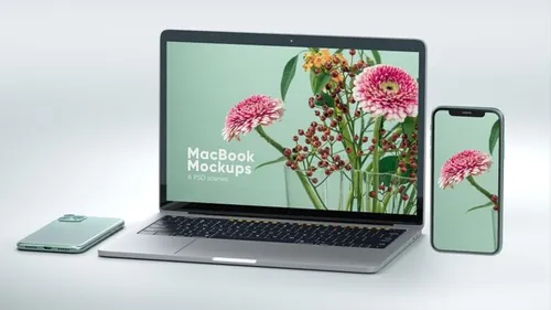 Iphone和MacBook透视角度响应式网页样机（PSD）