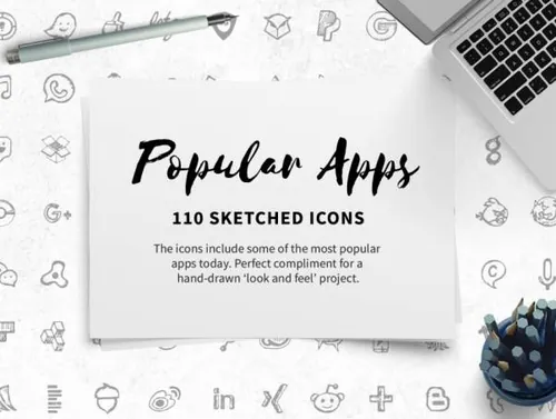 流行的手绘风格图标素材套装Popular Apps Icons