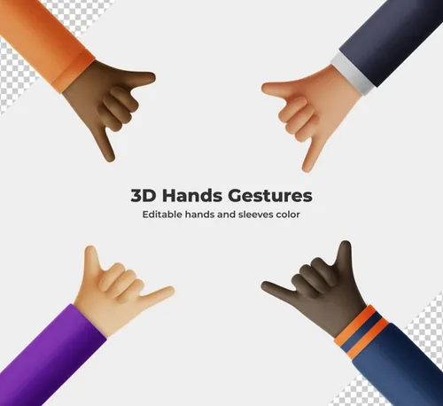 卡通三维立体手势设计装饰素材 3d cartoon hand gesture rendering