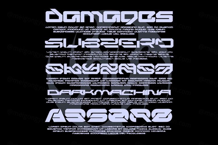 潮流未来派赛博朋克科幻机能服装设计海报排版英文装饰字体 3X