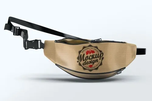 少见稀有的逼真质感腰包背包设计VI样机展示模型mockups
