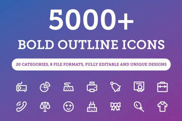5000 粗体轮廓线条图标包 5000  Bold Outline Icons