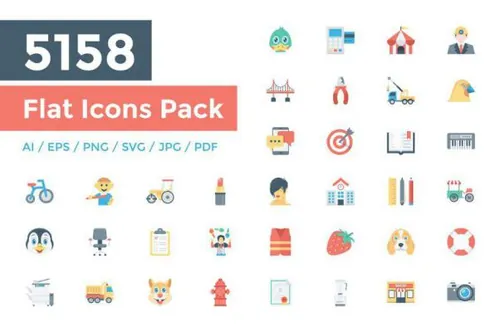 扁平风格图标量贩包 5158 Flat Icons Pack