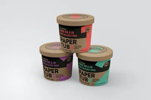 带盖包装模型的光滑或哑光纸桶纸盒样机(PSD)