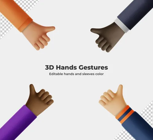 卡通三维立体手势设计装饰素材 3d cartoon hand gesture rendering