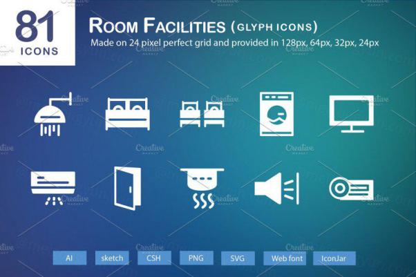 81个房间设施图标 81 Room Facilities Glyph Icons