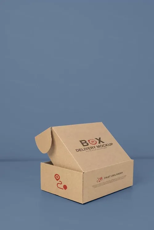 高质量瓦楞纸快递纸箱包装盒贴图设计展示样机PSD模板