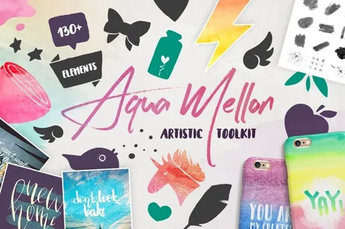 水彩手绘矢量形状艺术工具包 Aqua Mellon Arti