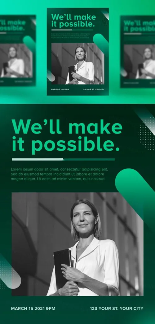 绿色渐变企业职业生涯个人简历秀海报模板 Gradient instagram posts collection