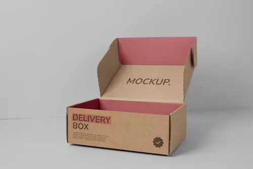 高质量瓦楞纸快递纸箱包装盒贴图设计展示样机PSD模板