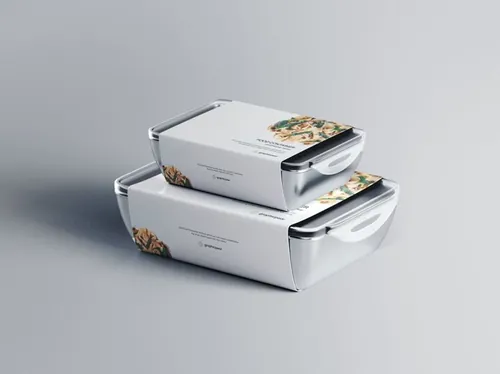外卖可微波加热食品包装设计提案展示PSD样机模板 Food Container Mockup with Label