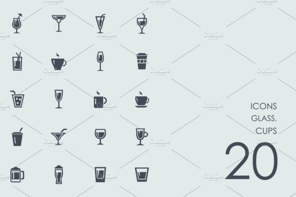 玻璃杯子图标 Glass , cups icons