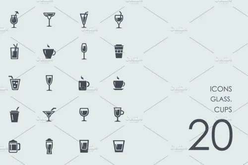 玻璃杯子图标 Glass , cups icons