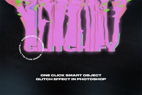 一键式复古故障艺术涂抹弄脏毛刺做旧效果PS动作素材 One Click