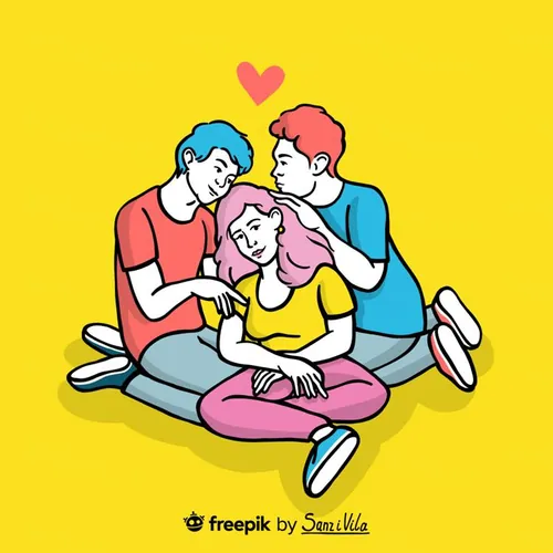 高质量婚礼情人节七夕三八妇女节多角恋三角恋爱情主题创意插画E