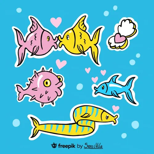 高质量婚礼水下生物情人节七夕爱情主题创意贴纸EPS矢量素材