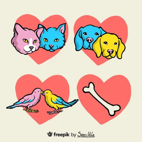 高质量婚礼情人节七夕小狗猫咪小鸟爱情主题创意贴纸设计装饰元素