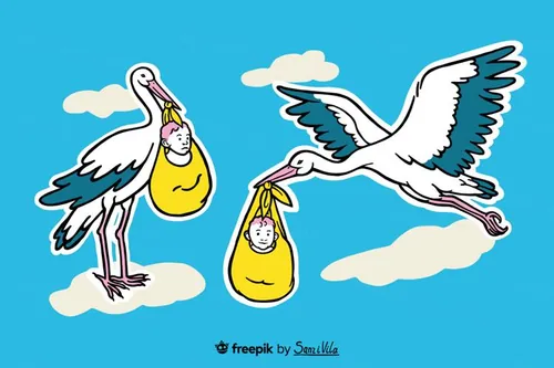 高质量情人节七夕白鹳送子鸟爱情主题创意插画EPS矢量素材