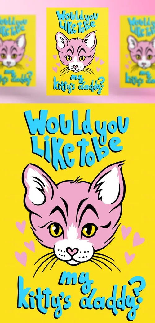 高质量手绘情人节七夕猫咪爱情主题创意插画EPS矢量素材