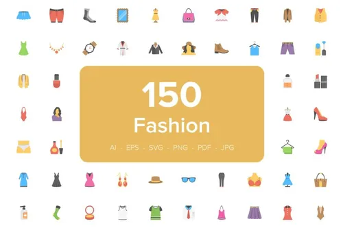 150个时尚平面矢量图标 150 Fashion Flat Vector Ico
