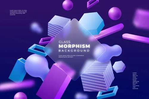 抽象立体几何图形透明磨砂毛玻璃抽象矢量背景素材