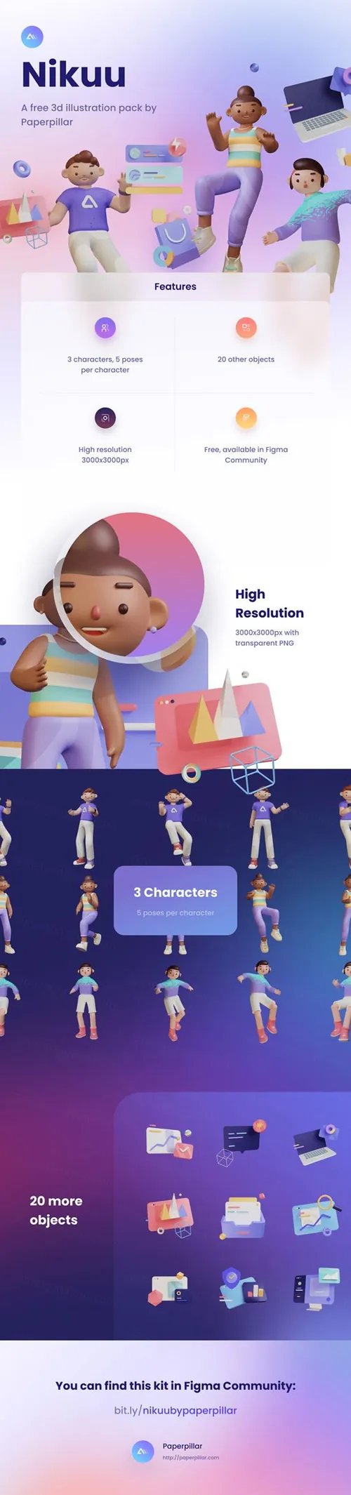 免费卡通人物3D插图素材包 Nikuu – Free 3D Illustration Pack