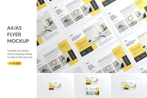 高品质的A5尺寸宣传单海报设计VI样机展示模型mockups