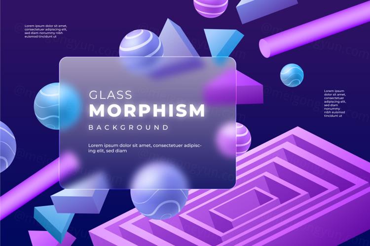 抽象立体几何图形透明磨砂毛玻璃抽象矢量背景素材