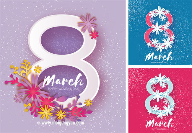 三八妇女节女人节矢量花纹海报Happy Women\'s Day