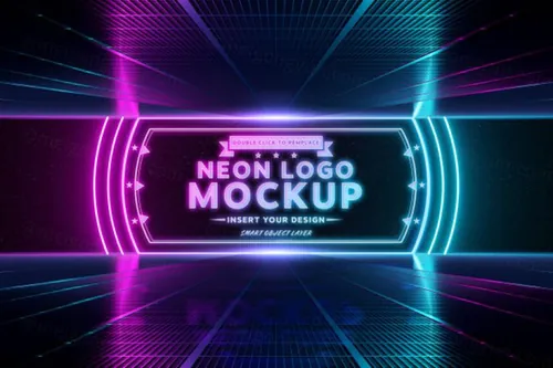 炫酷的粉红色的蓝色霓虹灯logo样机