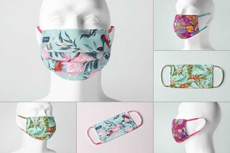 高品质的逼真质感口罩设计VI样机展示模型mockups