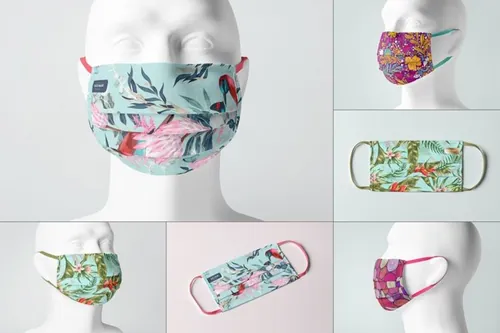 高品质的逼真质感口罩设计VI样机展示模型mockups