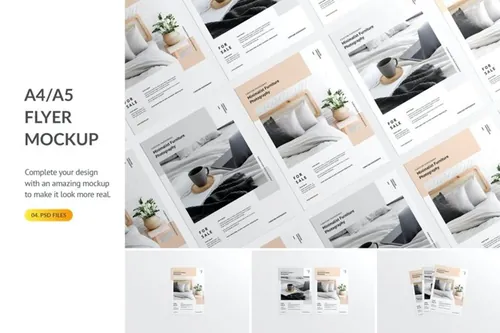 时尚高端逼真的A4A5尺寸海报设计样机展示模型mockups.