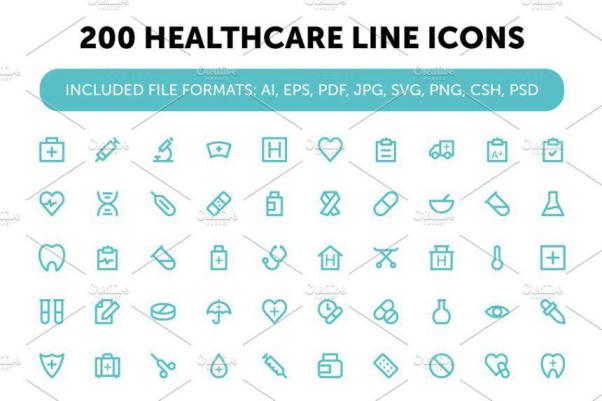 200个健康护理线型图标 200 Healthcare Line Icons