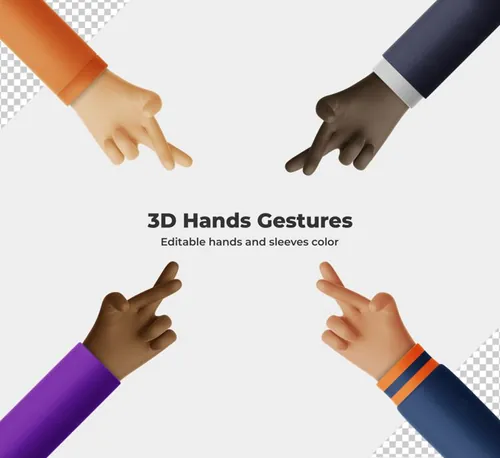 卡通三维立体手势设计装饰素材 3d cartoon hand gesture rendering
