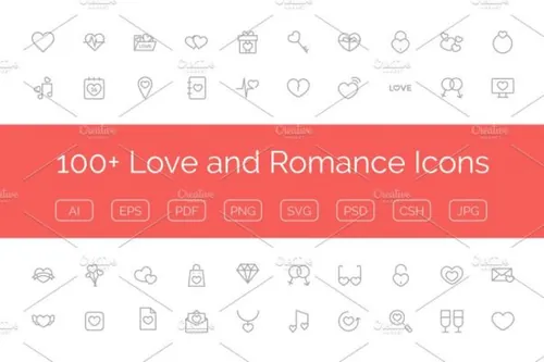 100 爱情和浪漫的矢量图标 100  Love and Romanc