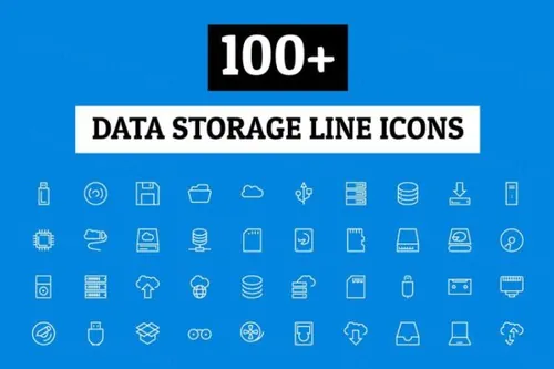 100 数据存储线型图标 100  Data Storage Line