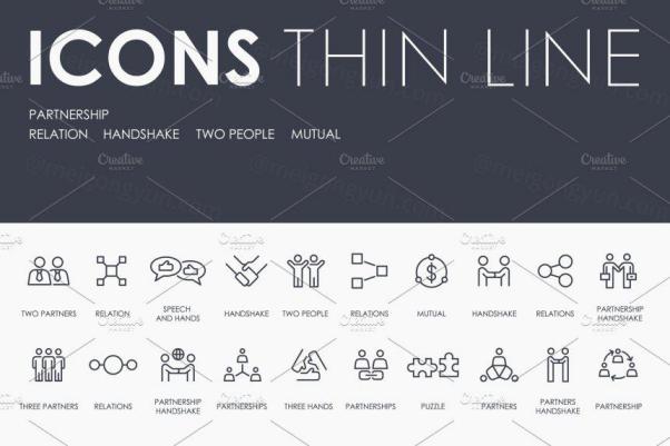 伙伴关系细线图标 Partnership thinline icons