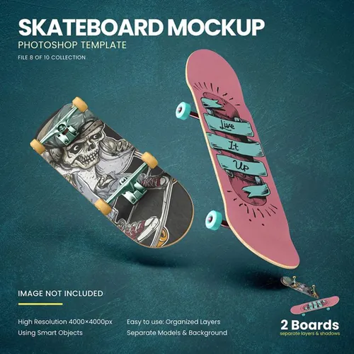 酷炫多角度滑板图案设计展示样机下载（PSD）