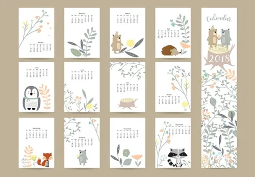 卡通手绘狗年日历台历矢量模板 MGY-10