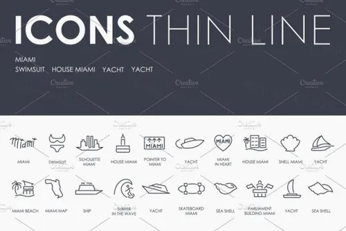 迈阿密细线图标 Miami thinline icons