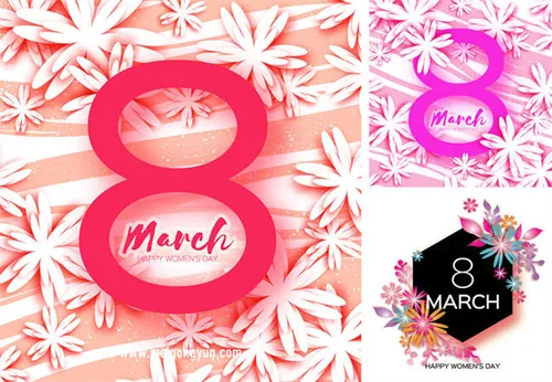 三八妇女节女人节矢量花纹海报Happy Women\'s Day