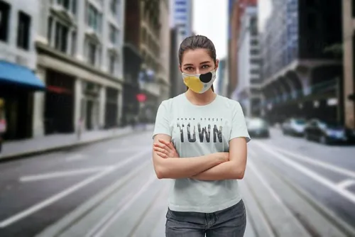 口罩T恤设计套装样机下载(PSD)