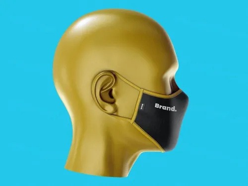 带人像模特的口罩面料设计展示样机（PSD）