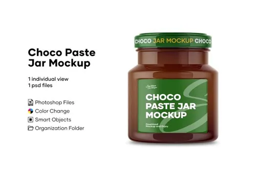 玻璃巧克力酱罐标签设计样机模板