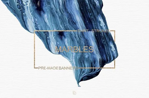 高端蓝色大理石元素 抽象艺术海报模版Blue Marbled