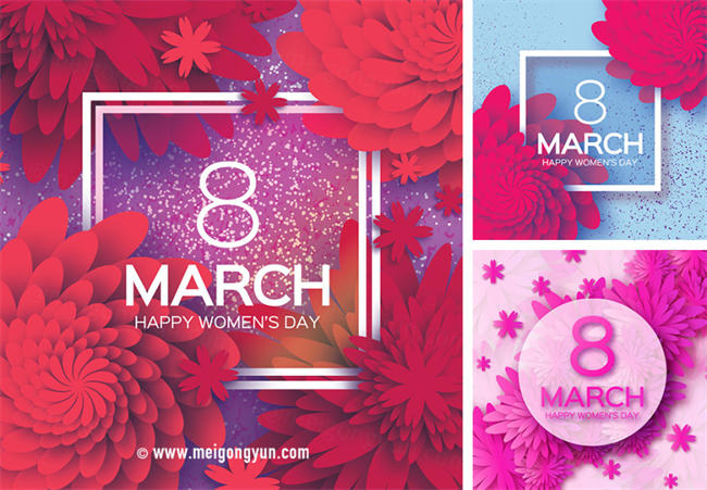 三八妇女节女人节矢量花纹海报Happy Women\'s Day